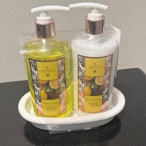 New Meyer lemon hand soap/lotion in ceramic oval holder